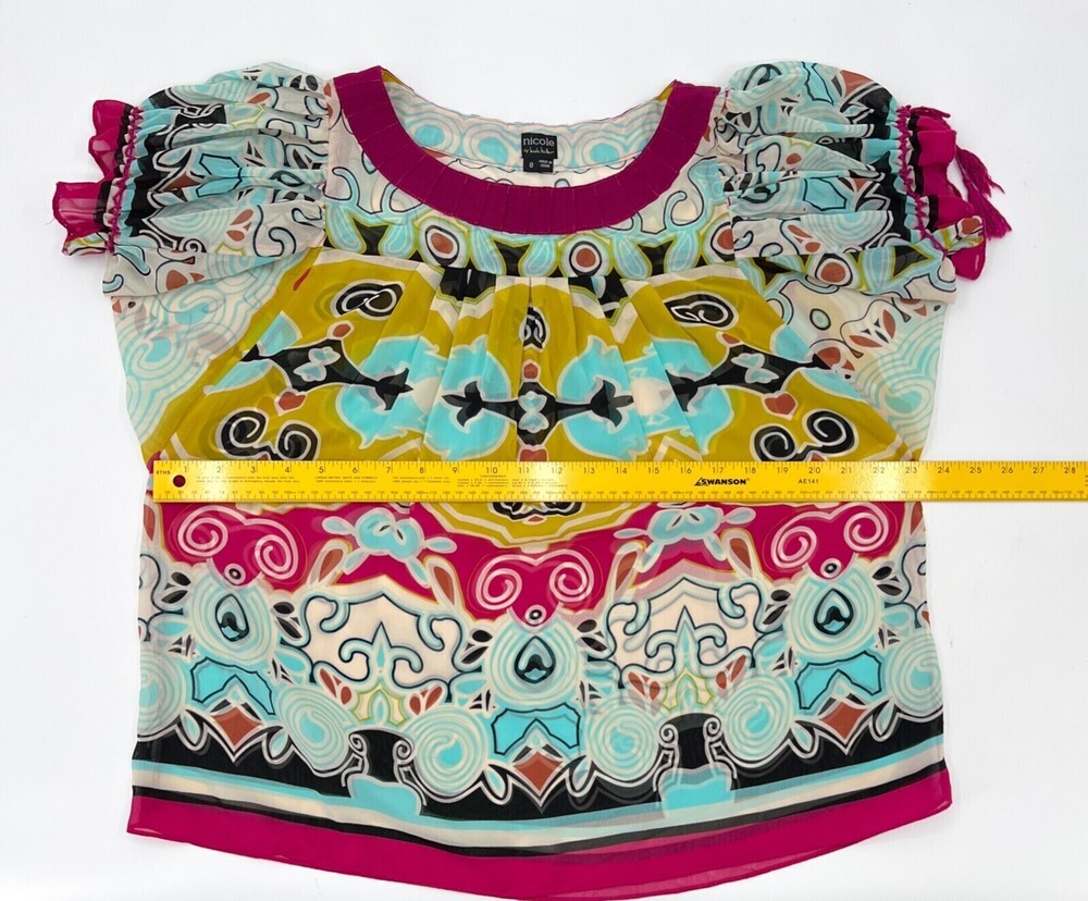Nicole by Nicole Miller Shirt Womens 8 Multicolor Blouse Sheer Round Neck * - Picture 7 of 8